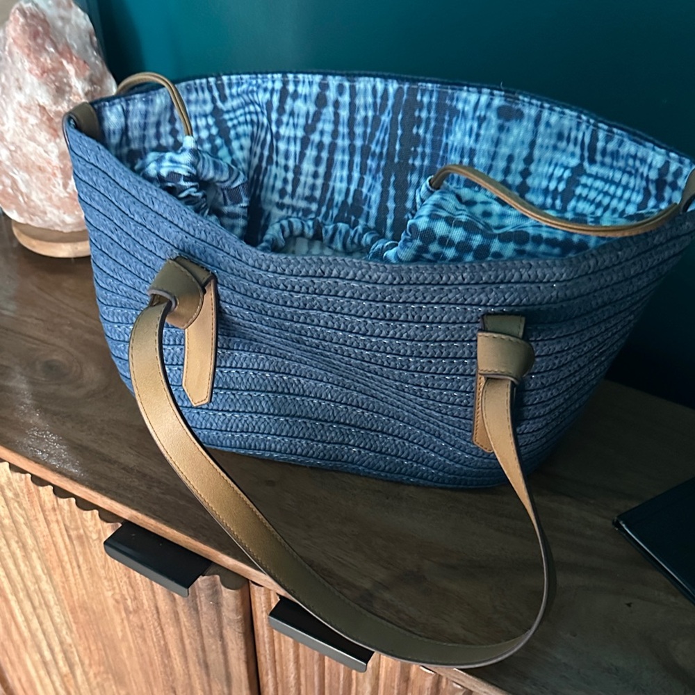 Crown Vintage Blue and Tan Women's Bag